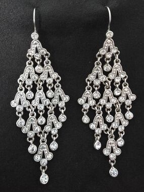 Silver Crystal Chandelier Drop Earrings - Elegant Women Jewelry
